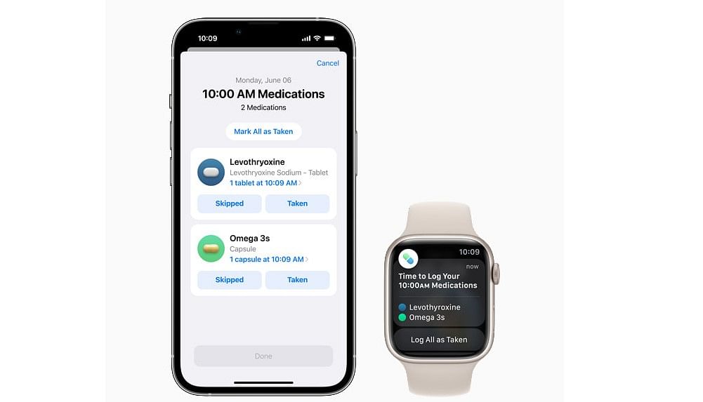 The new watchOS 9 coming with the Medication reminder feature. Credit: Apple
