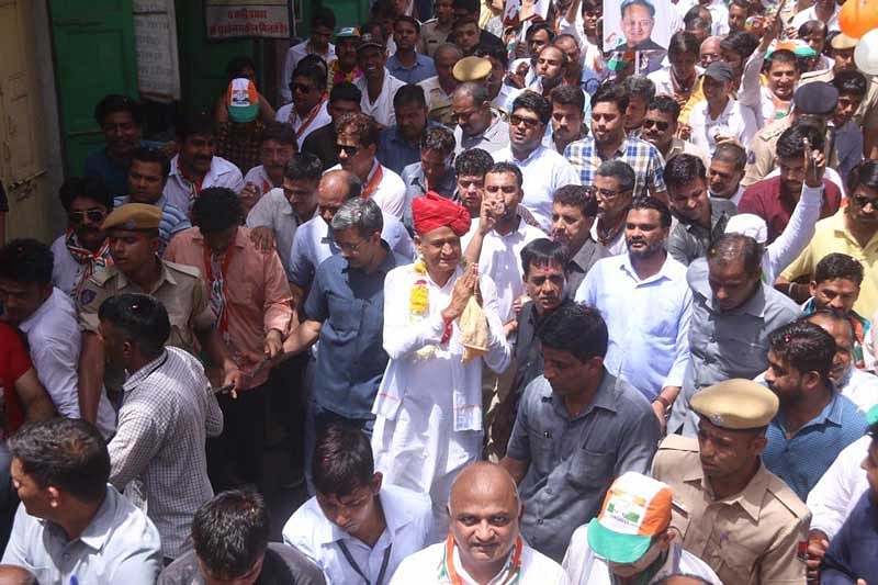 Ashok Gehlot campaigning for Vaibhav Gehlot in Jodhpur on Saturday.