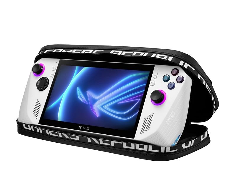 ROG Ally handheld gaming console in a traveling case. Credit: Asus India