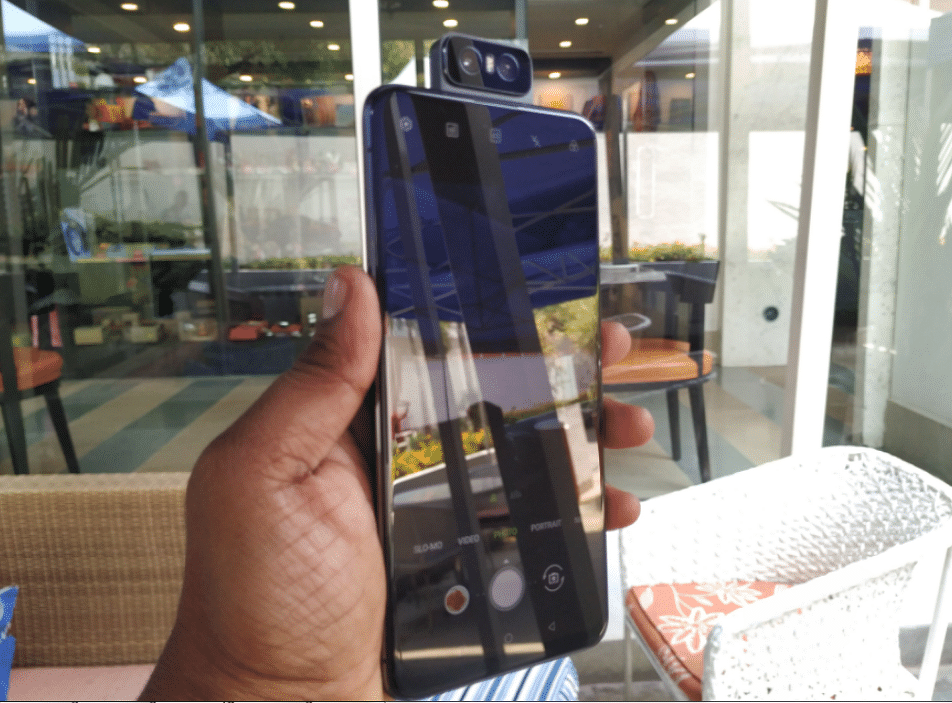 Asus 6Z with the flip camera switched on to take selfies; picture credit: KVN Rohit/DH Photo