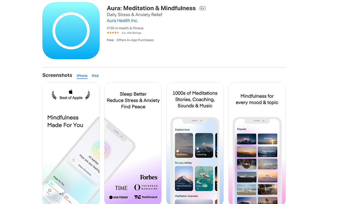 Aura: Meditation & Sleep app for iPhone. Credit: Apple