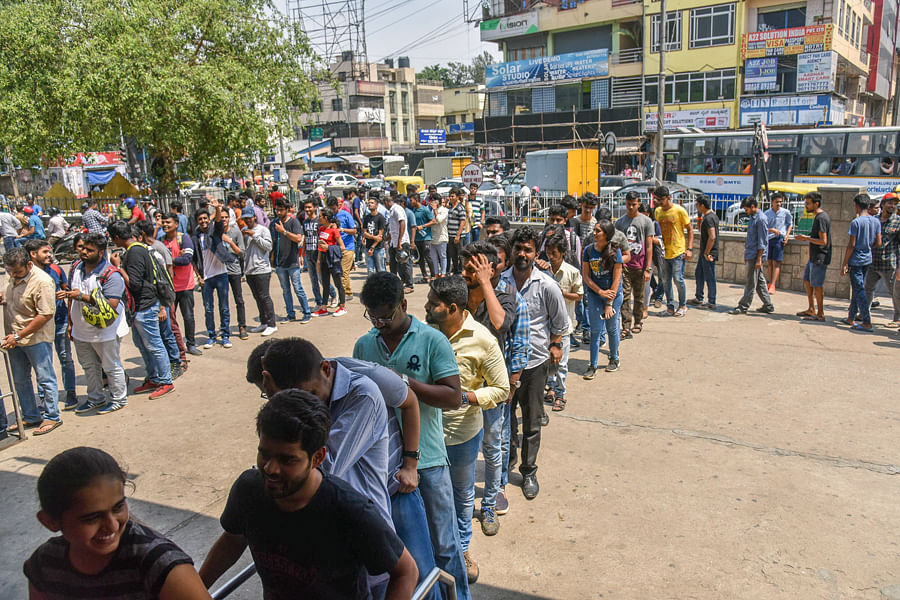 Serpentine queues were seen as fans lined up to watch the Avengers: Endgame movie. Picture credit: SK Dinesh/ DH Photo