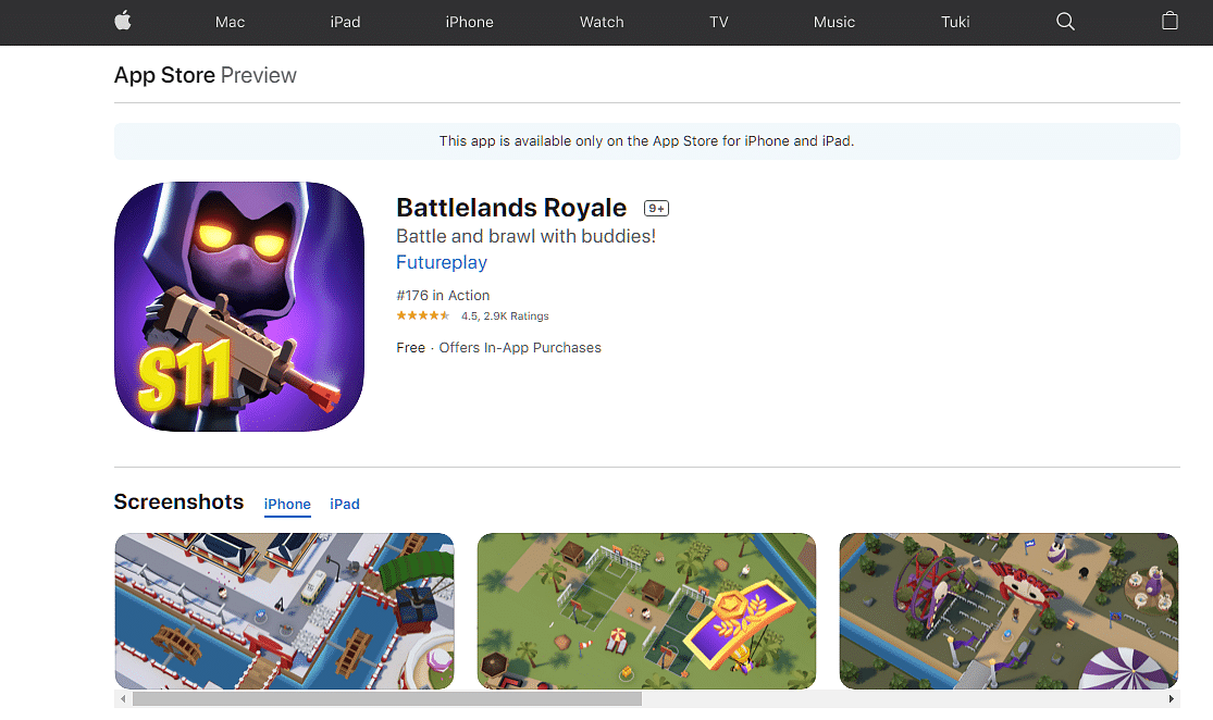Battlelands Royale on Apple App Store (screen-grab)