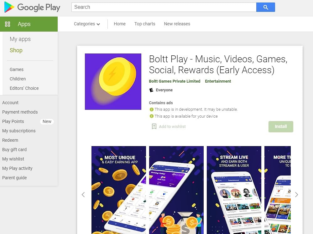 Boltt Play app on Google Play Store (screen-shot)