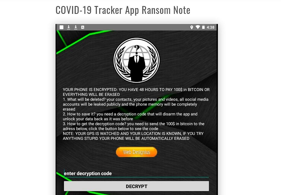 CovidLock malware's ransom note on Android phone's screenlock (Credit: Domain Tools)