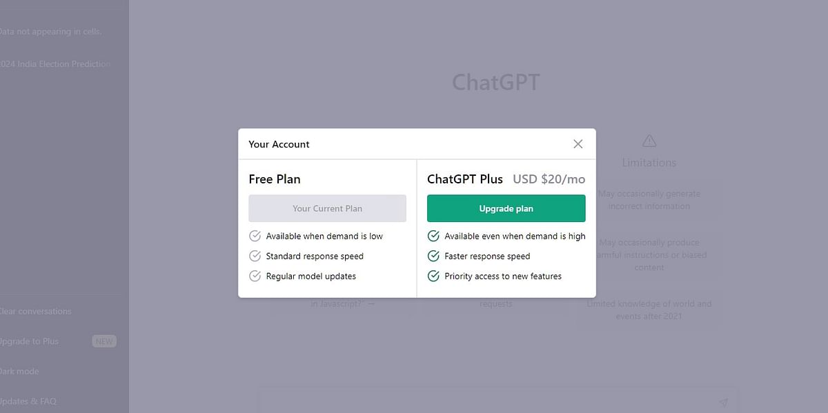ChatGPT Plus subscription plan (screen-grab)