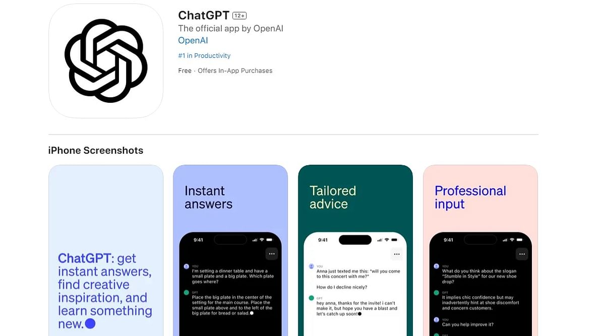 ChatGPT on Apple App Store (screengrab)