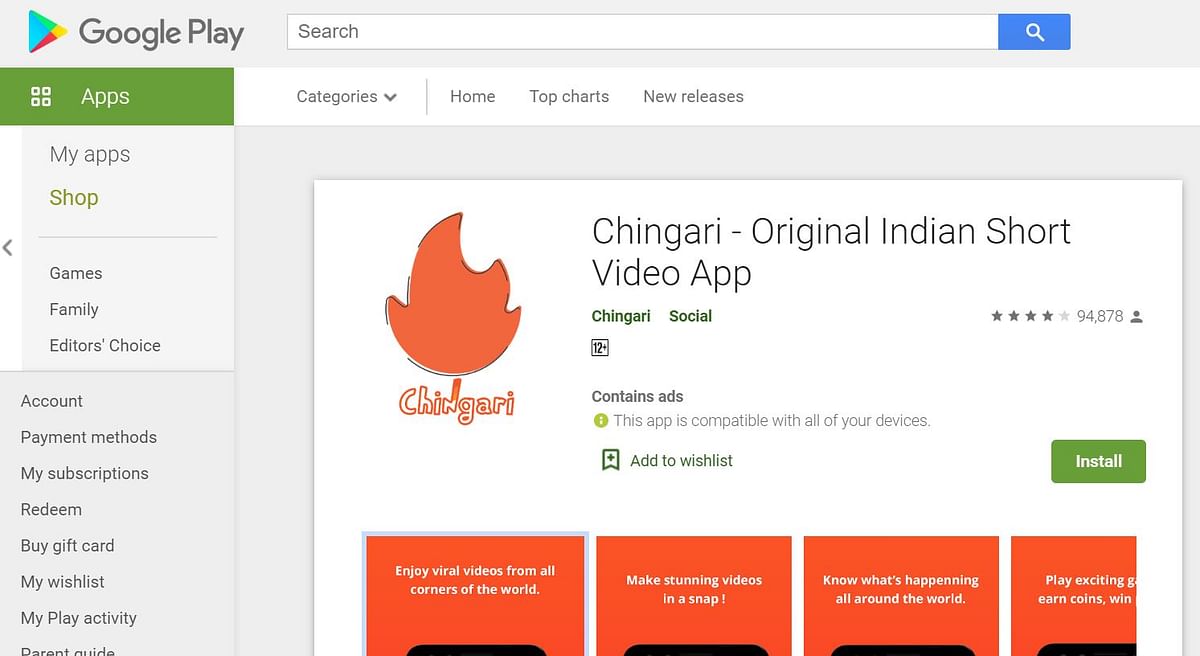 Chingari app on Google Play Store (Screen-grab)