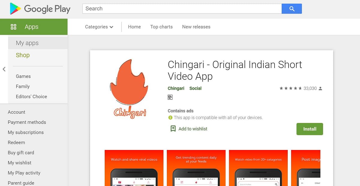 Screen-grab of Chingari app on Google Play store.