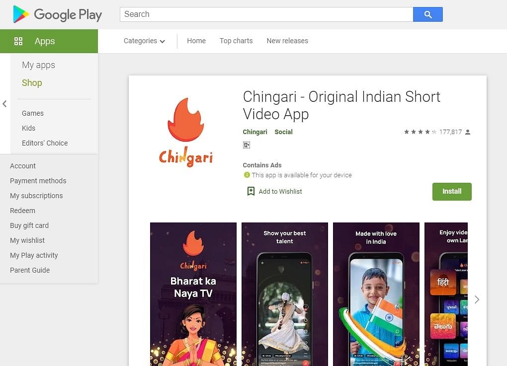 Chingari app on Google Play Store (screen-shot)
