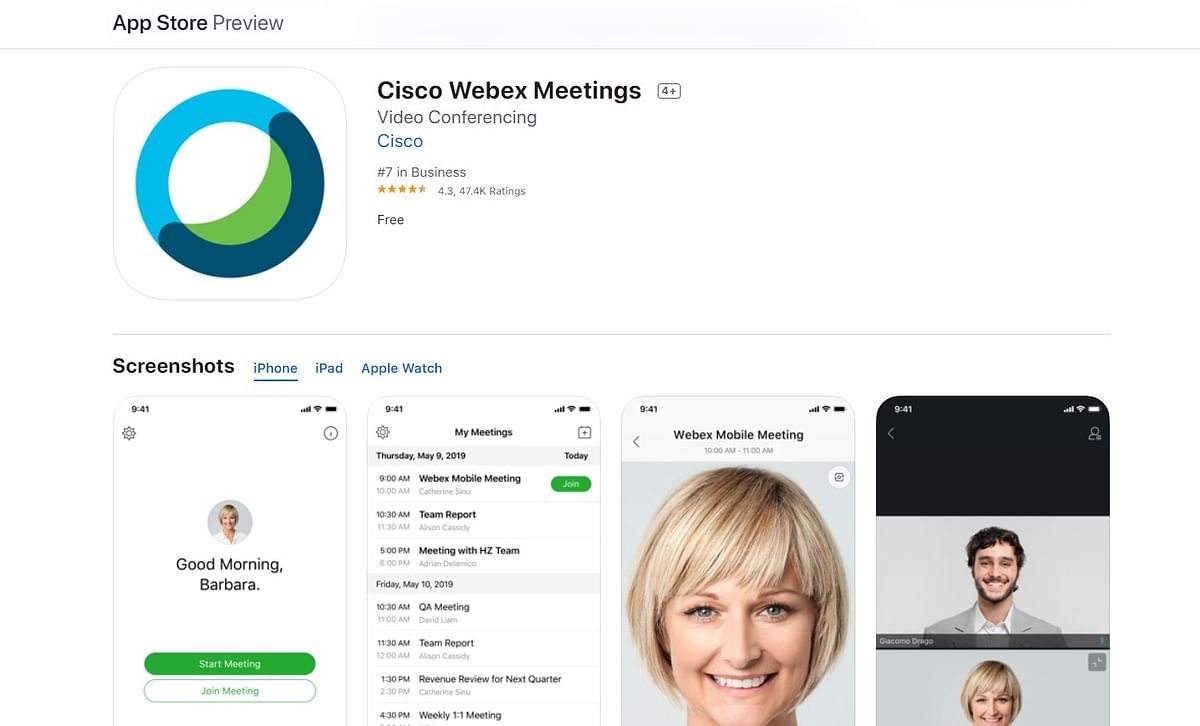 Cisco Webex Meetings on Apple App Store (screen-grab)