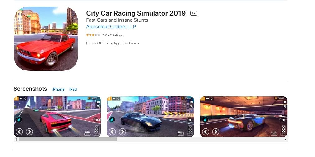 City Car Racing Simulator 2019 on Apple App Store (screen-grab)