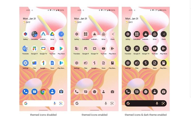 Theme-based app icons. Credit: Google