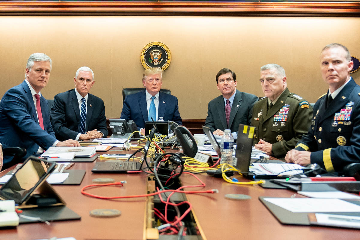 US President Donald Trump watches as US Special Operations forces close in on ISIS leader Abu Bakr al-Baghdadi, in the Situation Room of the White House in Washington. (Reuters Photo)
