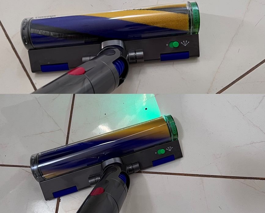 Dyson V12 Detect Slim's Slim Fluffy cleaner head with a laser diode. Credit: DH Photo/KVN Rohit