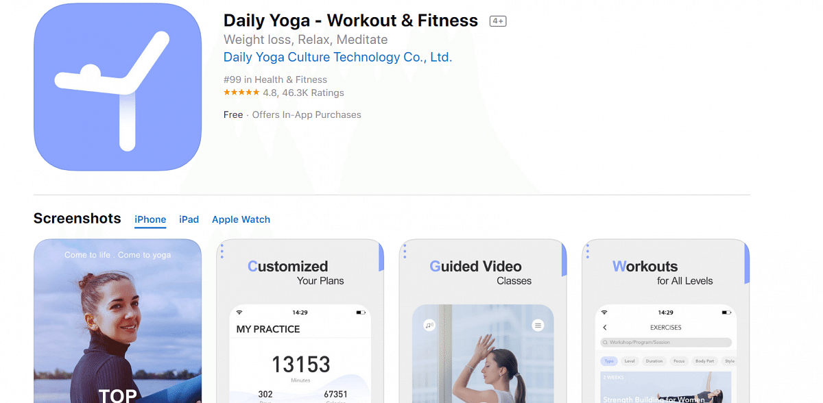 Daily Yoga app on Apple iPhone; picture credit: Apple App Store