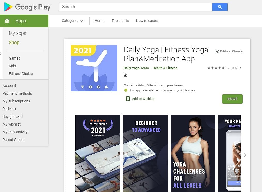 Daily Yoga app on Google Play Store (screen-grab)