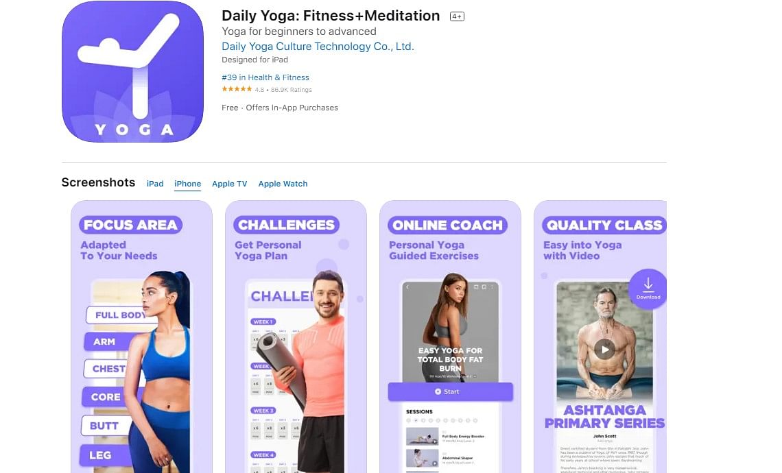 Daily Yoga: Fitness+Meditation on Apple App Store (screen-grab)