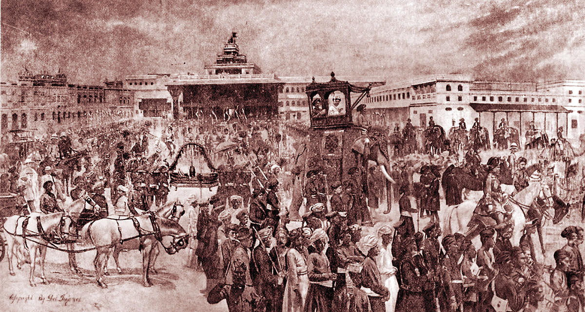 Royal Dasara before 1970, in which the king mounted the howdah for the procession. Photo courtesy: DH, The Royal City by TP Issar