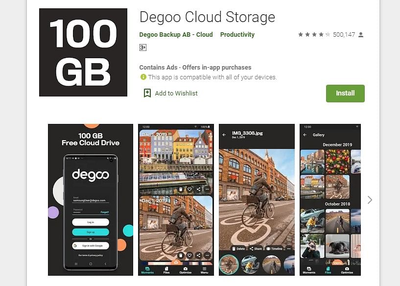 Degoo app on Google Play store