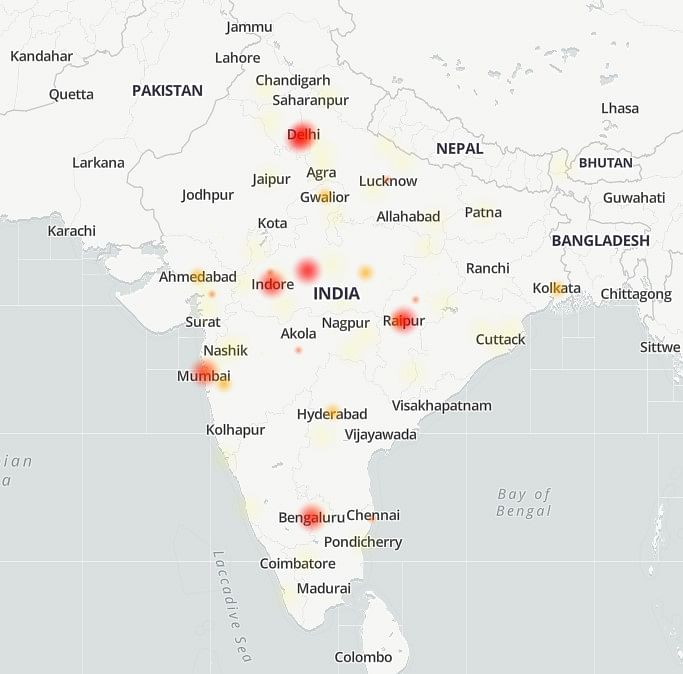 Downdetector's heatmap showing Jio cellular service outage in India. Credit: Downdetector