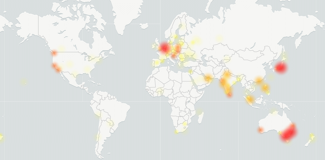 Google Gmail outage heatmap. Credit: Downdetector.in