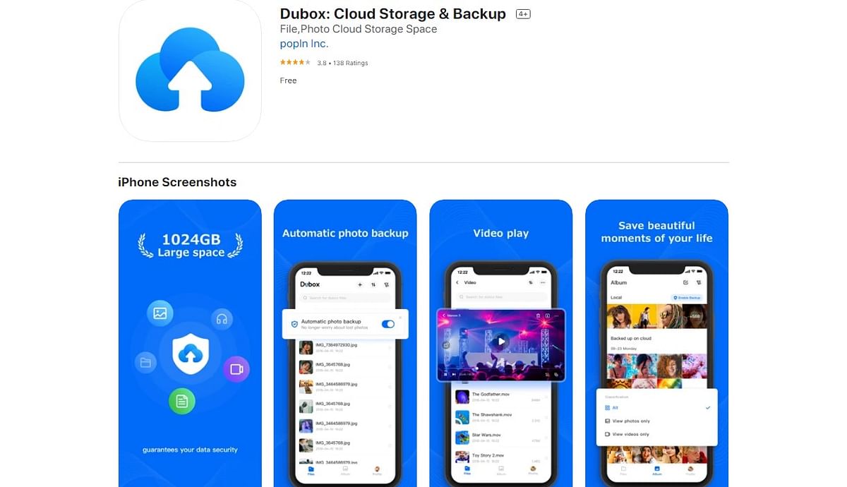 Dubox app on Apple App Store