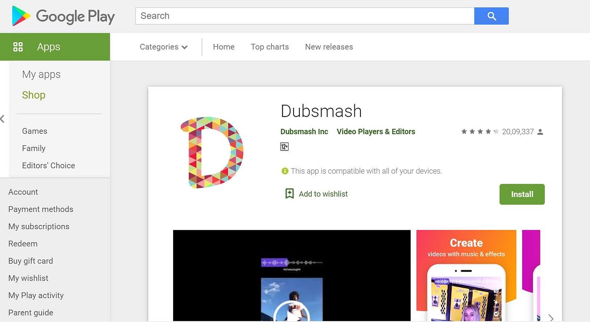 Screen-grab of Dubsmash on Google Play store.