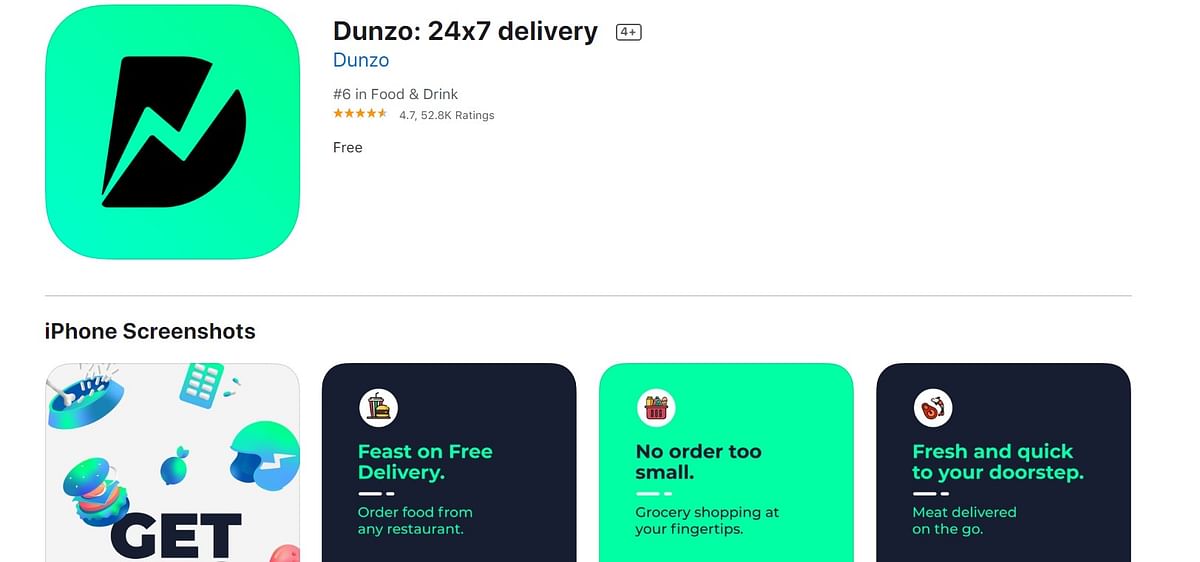Dunzo app on Apple App Store (screen-grab)
