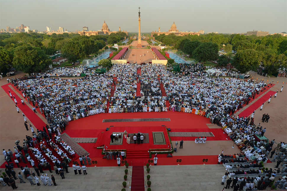 May 2014, the Rashtrapati Bhawan forecourt hosting the swearing-in ceremony of Prime Minister Narendra Modi andhis Council of Ministers. (Photo: rashtrapatisachivalaya.gov.in)