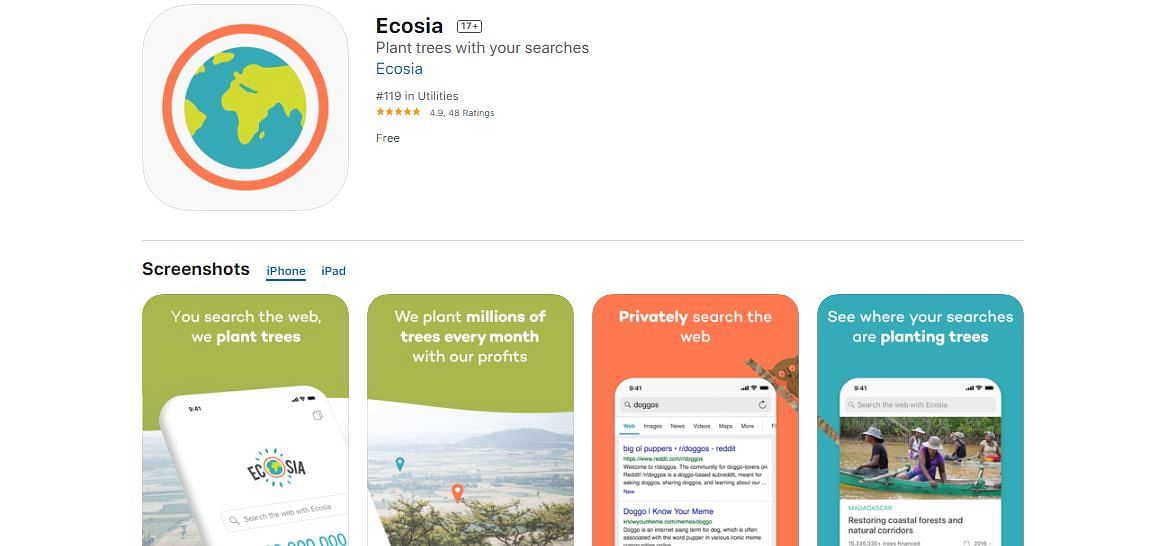 Ecosia on Apple App Store (screen-grab)