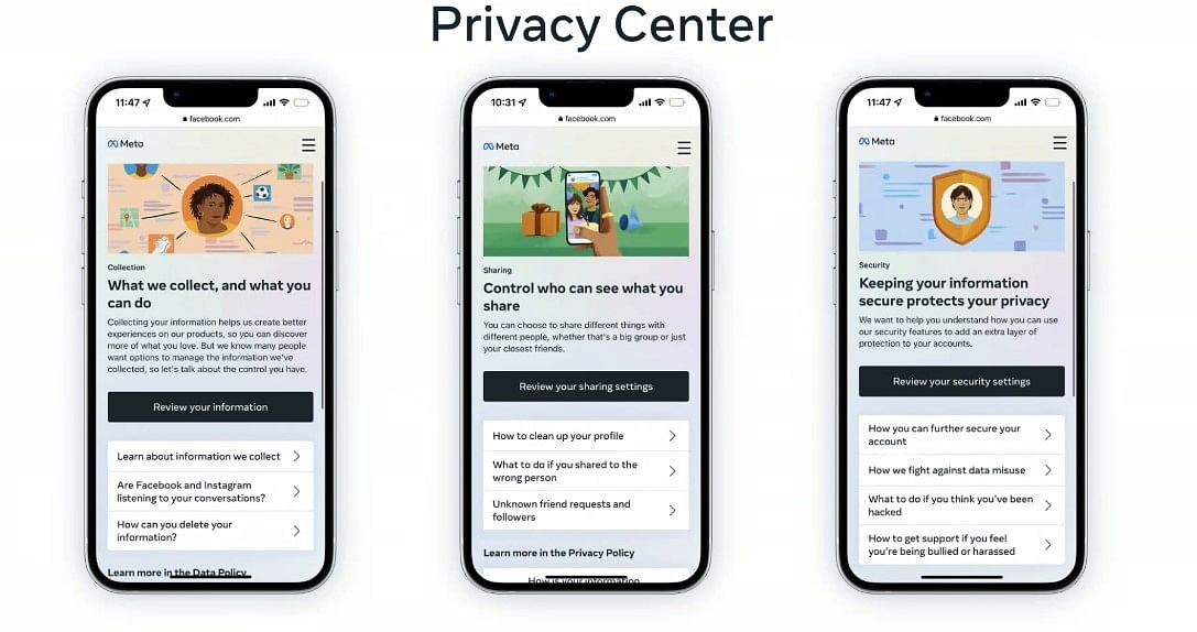 The Privacy Center user interface. Credit: Meta