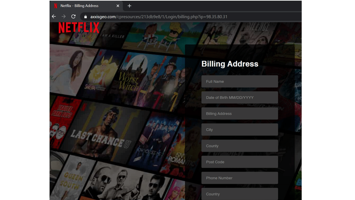 Fake Netflix webpage. Credit: Armorblox