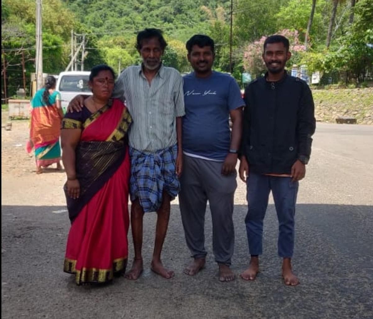 (From left) Pushpalatha and Mahadeva with their sons Praveen and Kiran.
