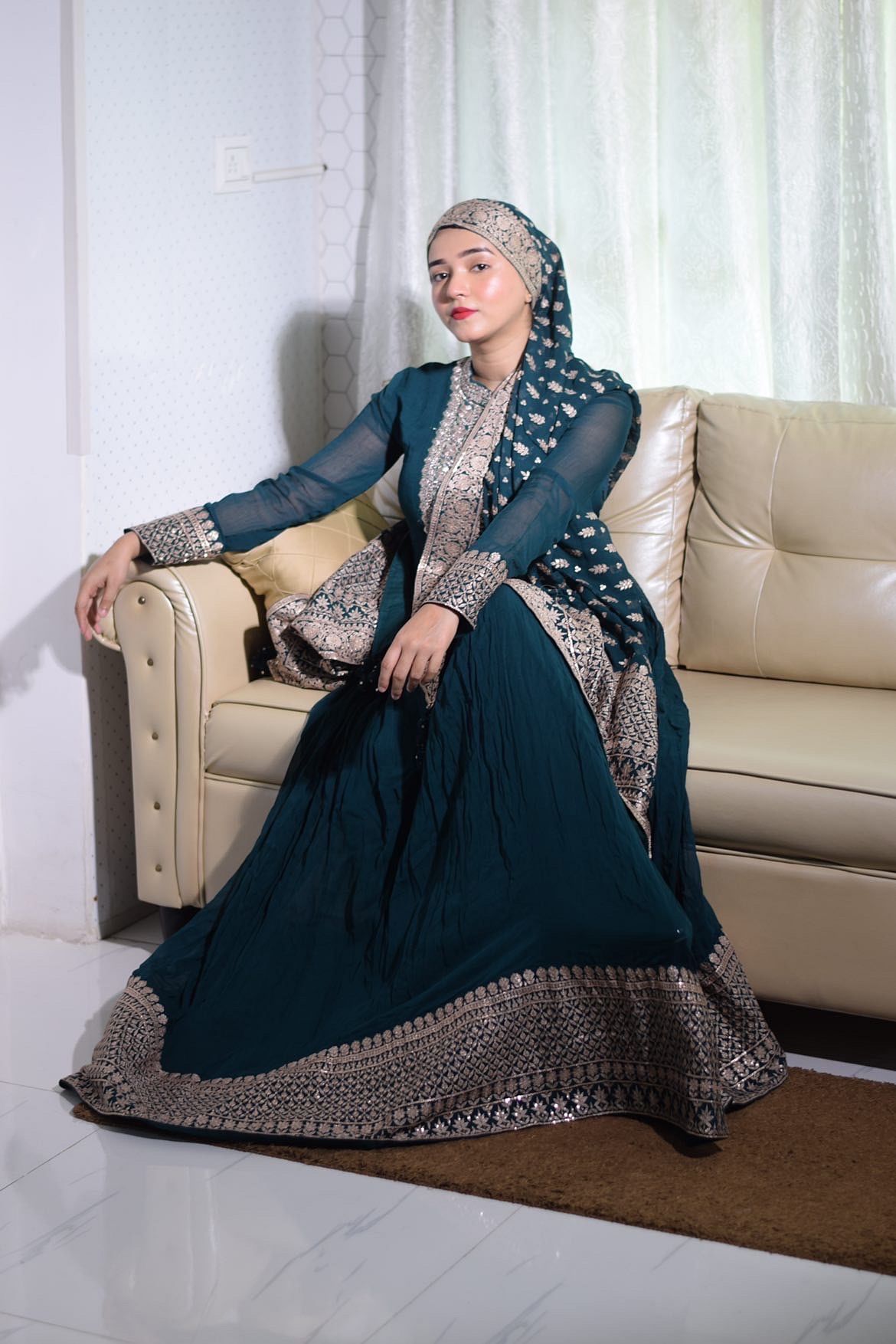 Anah's Eid OOTD is a gorgeous and elegant tealensemble with standout silver embroidery