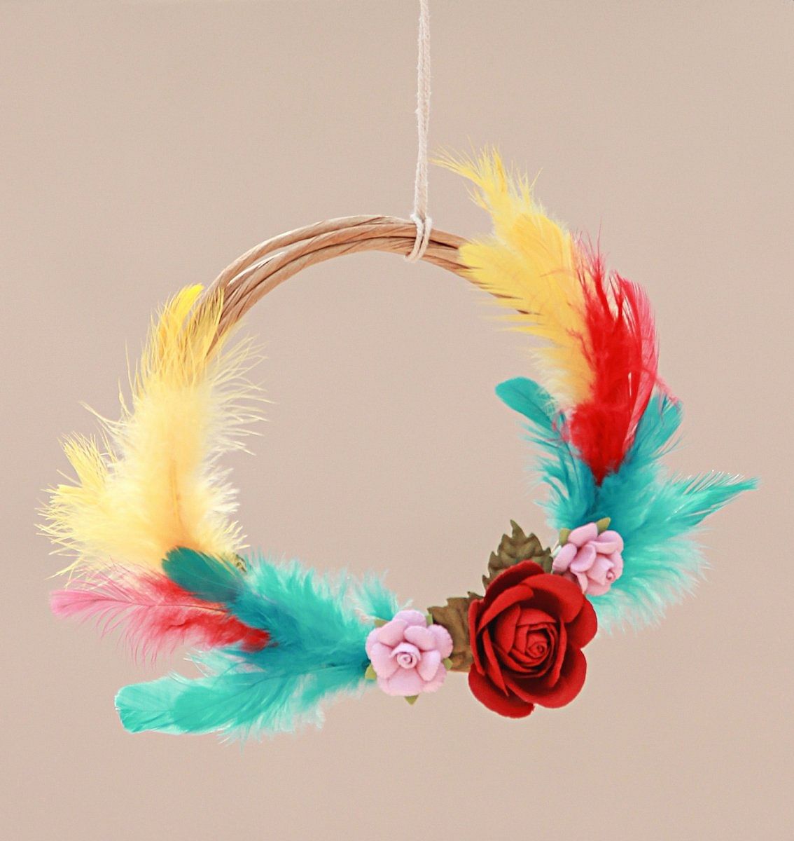 A wreath made of feathers