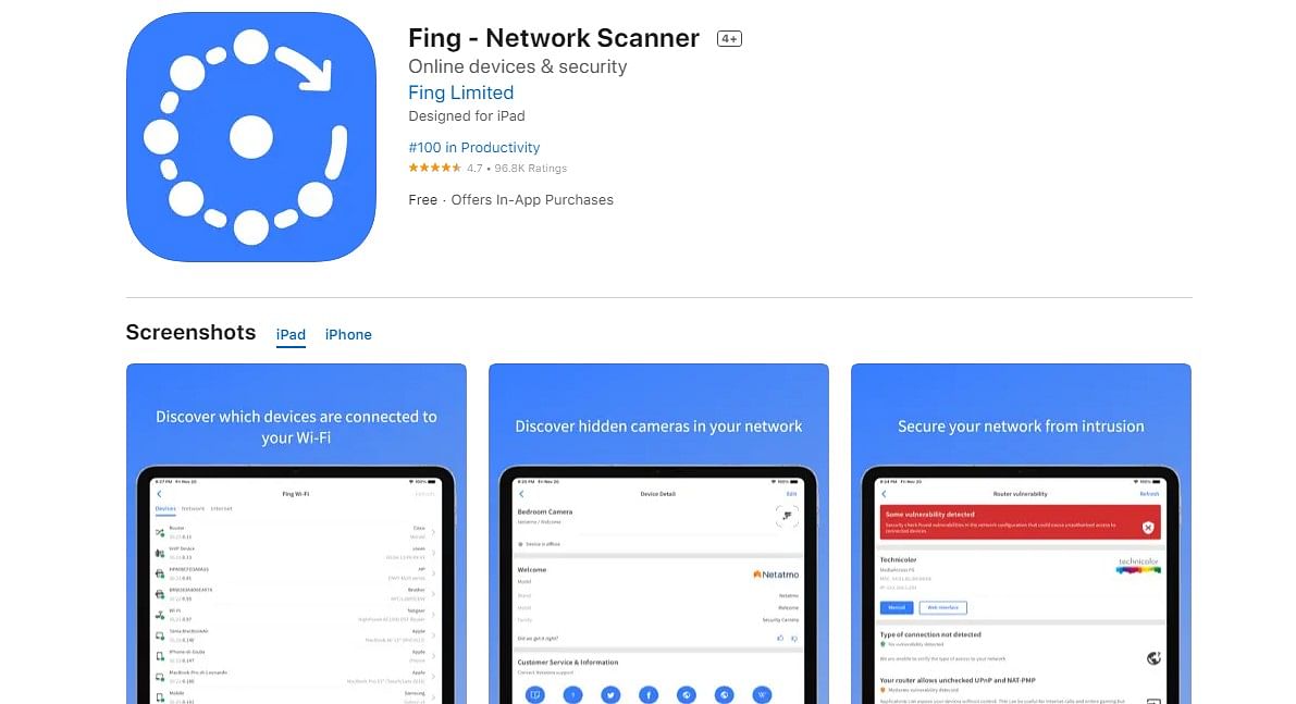 Fing app on Apple App Store (screengrab)