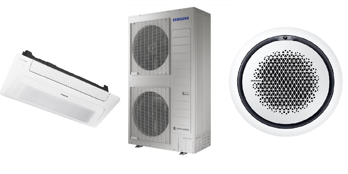 From Left- Wind Free 1 Way Cassette Indoor Unit, Samsung DVM ECO Outdoor Unit and 360 Cassette AC. Credit: Samsung
