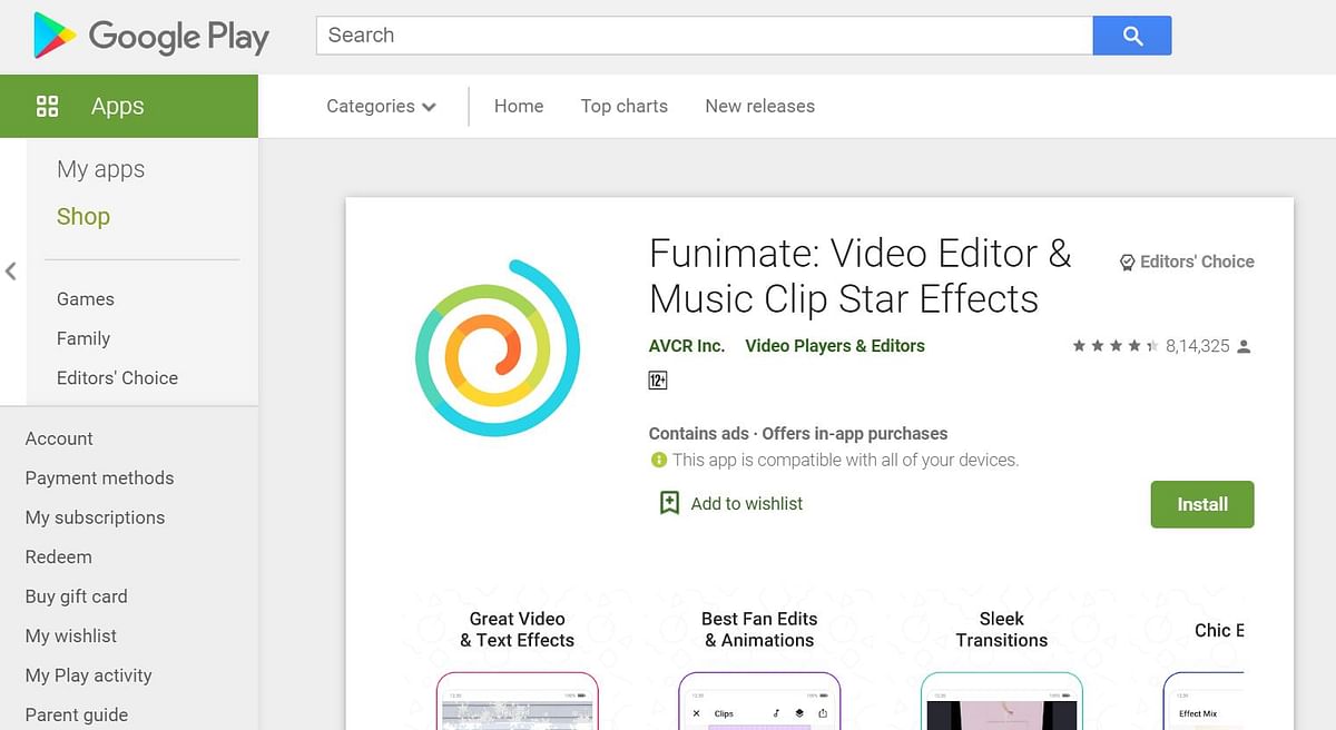 Screen-grab of Funimate app on Google Play store.