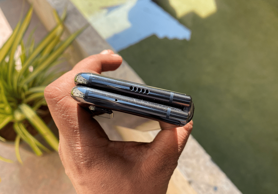 Samsung Galaxy Fold's right and left panels strongly held intact by magnets (PS: Do not take the phone near water) DH Photo/Rohit KVN