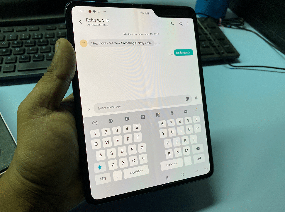 Samsung Galaxy Fold comes with wide keyboard for typing (DH Photo/Rohit KVN)