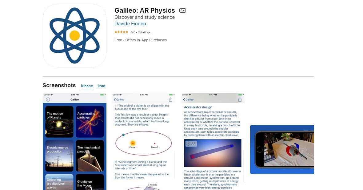 Galileo: AR Physics on Apple App Store (screen-grab)