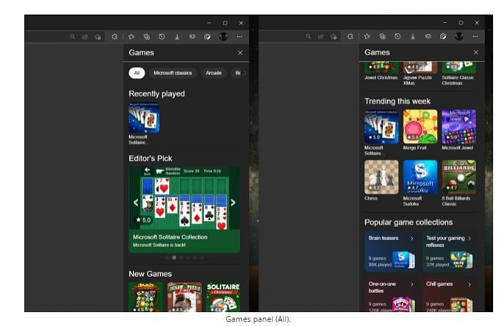 Games panel on Microsoft Edge (screen-grab). Credit: Reddit