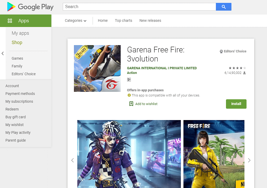 Garena Free Fire: 3volution on Google Play store (screen-grab)