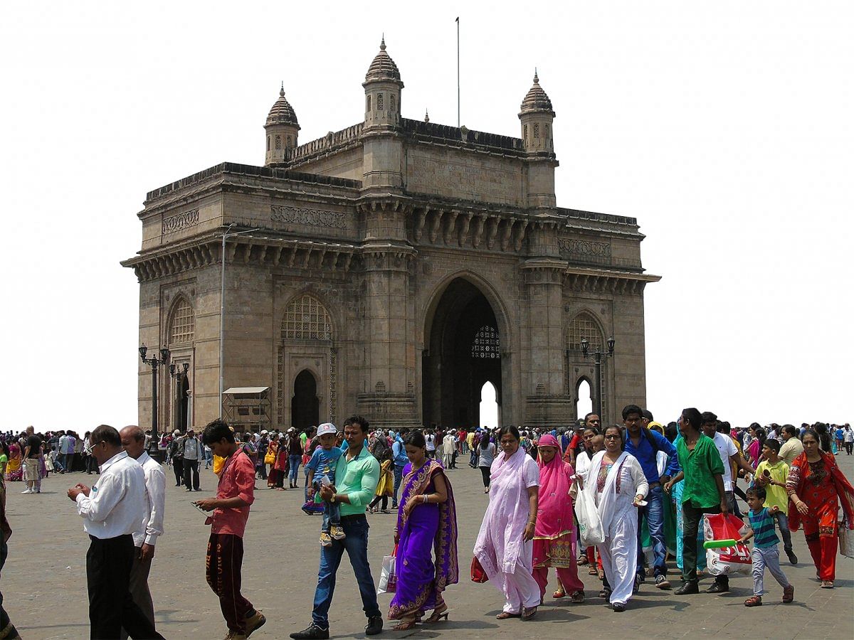 Lining up at the Gateway of India for the boat to Elephanta Island