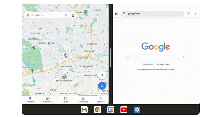 Split-screen for devices with the widescreen panel. Credit: Google