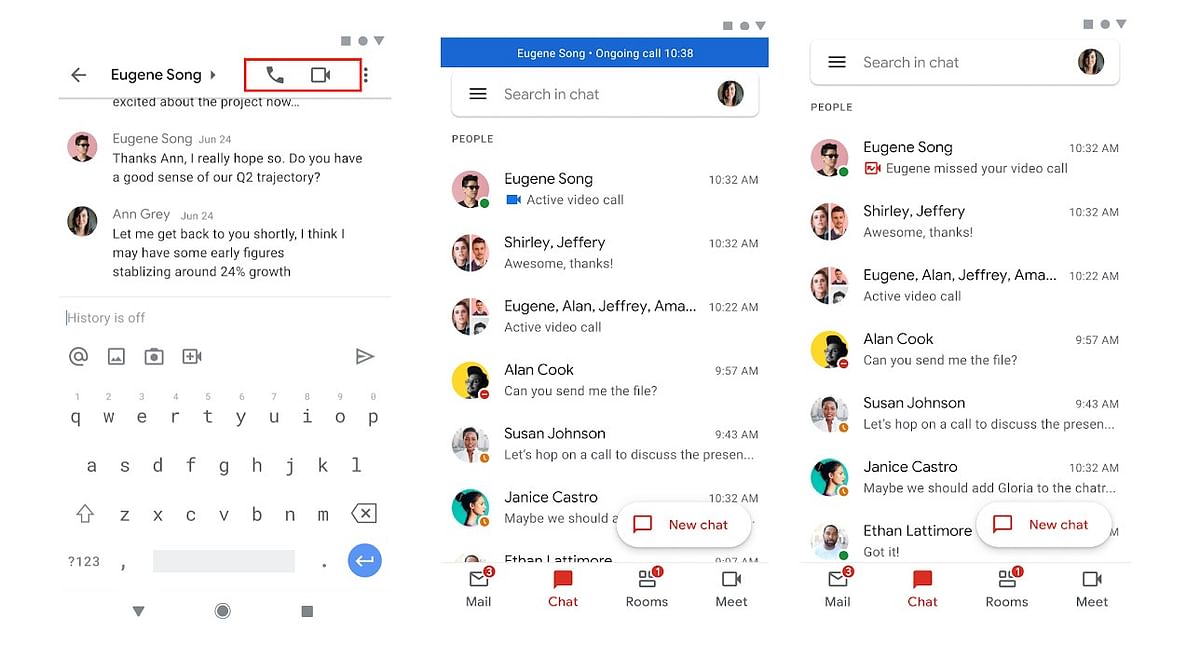 Google brings audio and video call features to Gmail. Credit: Google