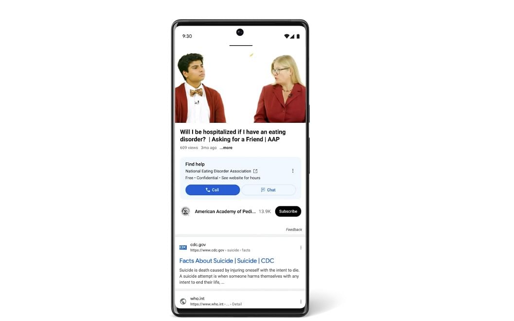 Mental wellness tools will be made available on the Search app. Credit: Google