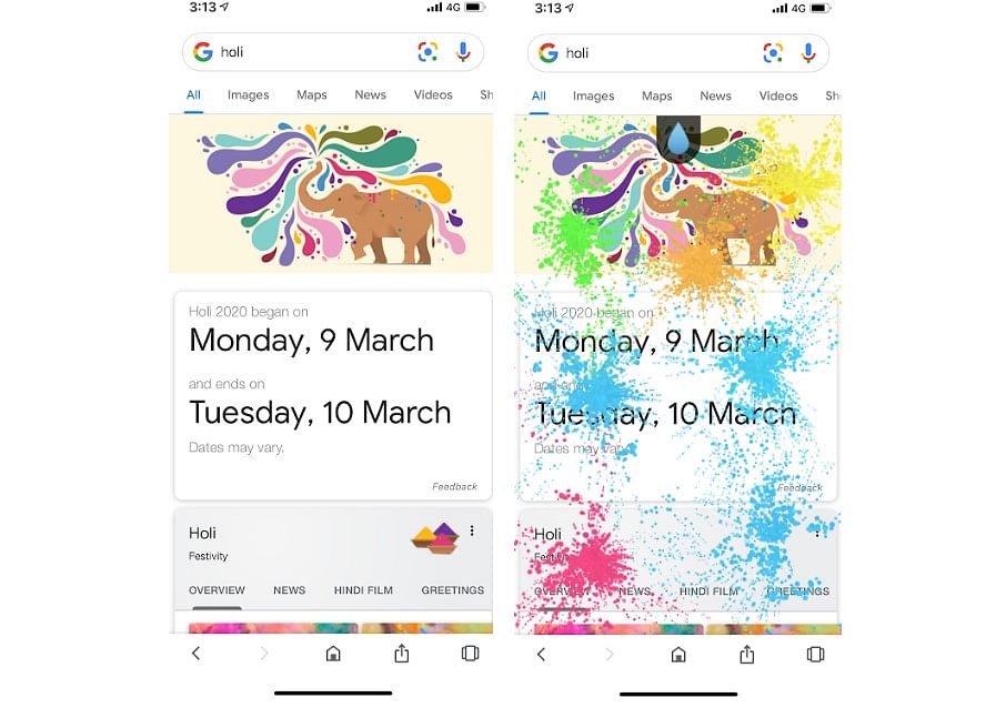 Holi Doodle feature on Google search app on mobile (DH Photo/Rohit KVN)