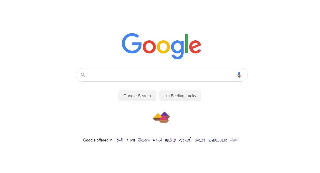 Google doodle with gulal colour powder bowls below the search bar (DH Photo/Rohit KVN)